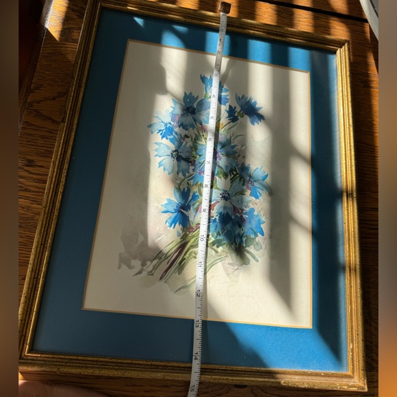 Vintage Blue Floral Framed picture Boho Cottage Core Flowers Art - Picture 5 of 7
